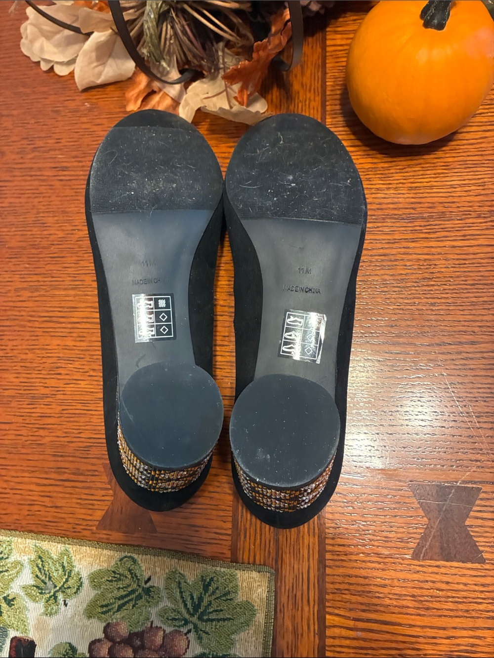 Midnight Velvet Black Flats with Beaded Bow Accent - Picture 5 of 5
